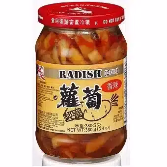 Pickled chilli radish in glass jar