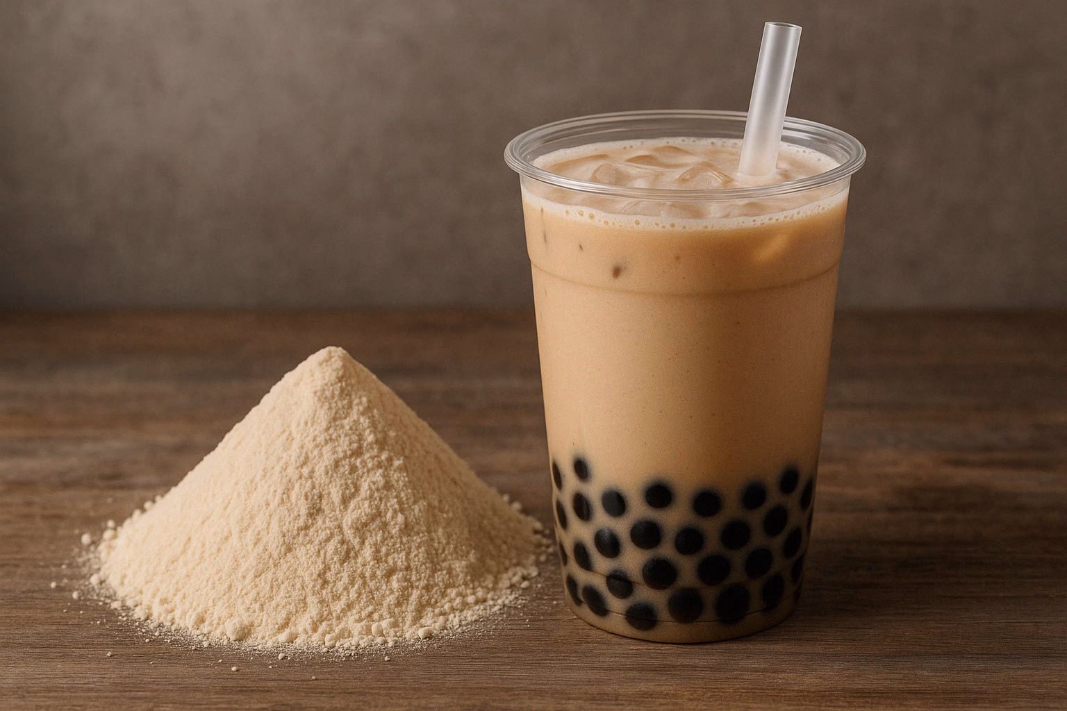 bubble tea next to powder