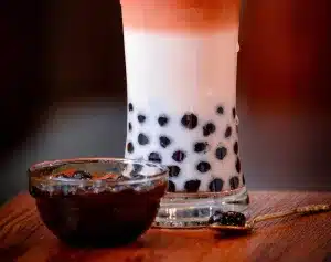 fresh bubble tea in transparent-glass