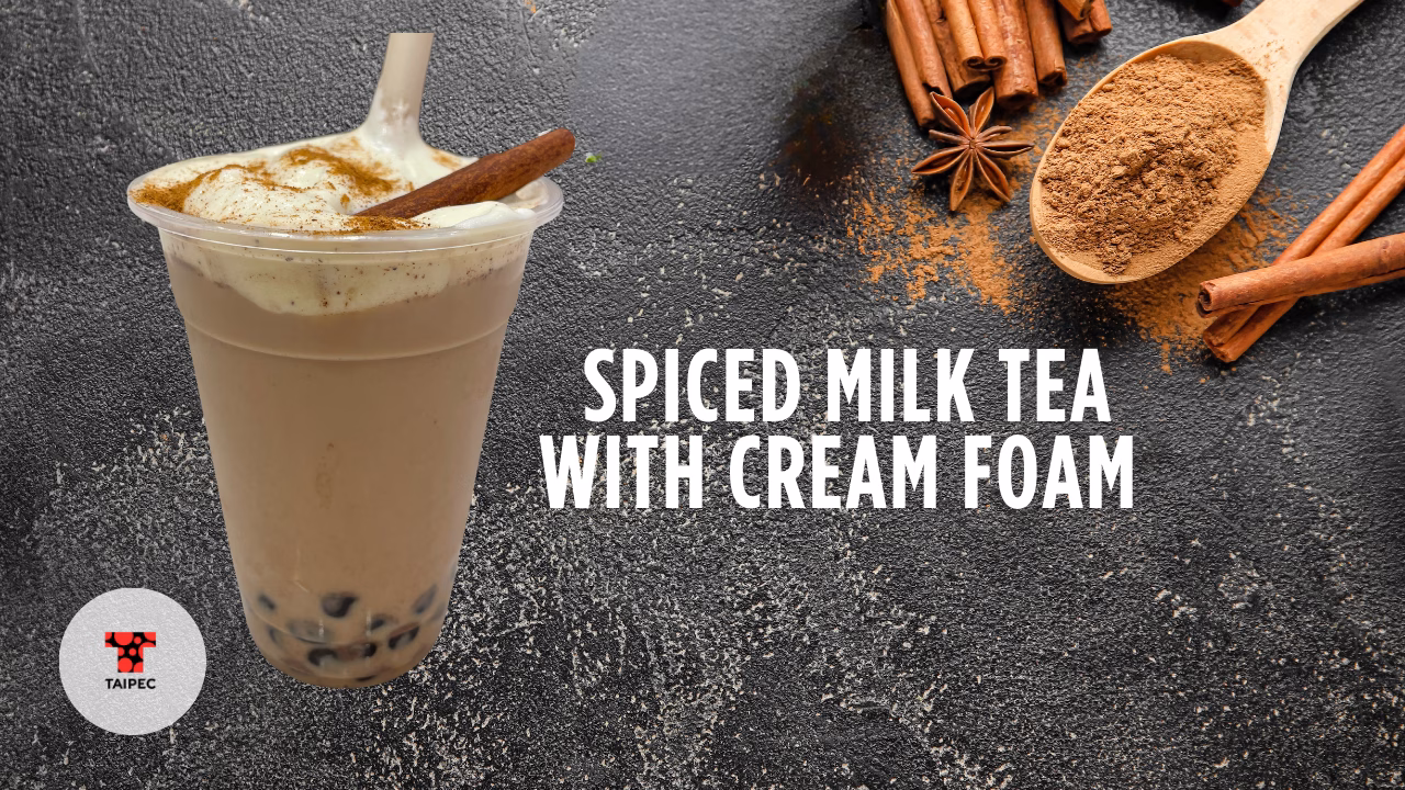 Spiced milk tea with cream foam and boba