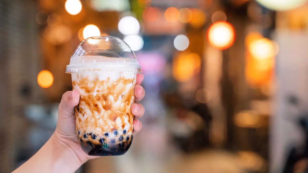 hand holding bubble tea