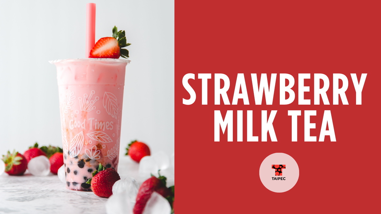 Strawberry Milk Tea surrounded by strawberries