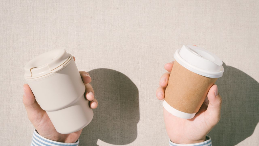 Reusable cup vs disposable coffee cup.