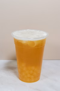 Peach bubble tea, made with Taipec's peach flavoured syrup
