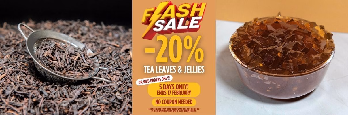 20% off on all Taipec tea leaves and coconut jellies to make perfect bubble teas