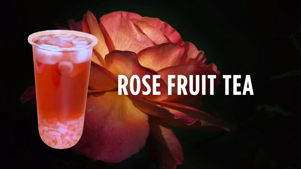 Rose fruit tea with lychee coconut jelly