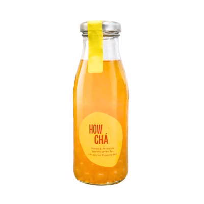 PB Howcha Mango Pineapple flavoured tea, with lychee popping boba